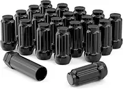 12mmx1.25 Wheel Lug Nuts, 20Pcs M12x1.25 Black Thread XL Spline Lug Nuts with 1 Removal Tools Key for Aftermarket Wheels Wheel Lug Nuts