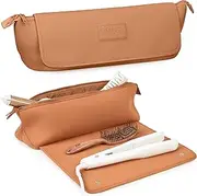 BAREFOOT CARIBOU Hair Tools Travel Bag and Heat Resistant Mat for Flat Irons, Straighteners, Curling Iron, and Haircare Accessories, 2-in-1 design, with Interior Pockets, Portable Organizer, Brown,