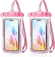 T Tersely 2-Pack Waterproof Phone Case – IPX8 Certified, 30M Underwater Pouch for Large Phones up to 7.2''; Compatible with iPhone 16/15/14/13 Series, for Samsung Galaxy S23/S24 Ultra/FE (Pink)
