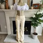 Theory Pale Yellow White Pinstripe Pants Trousers Wide Leg Flare Size 12