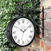 Fmnnfp 20 Inch Large Outdoor Clock Double Sided Metal Clock Outdoor Indoor Waterproof Retro Wall Clocks for Patio Pool Garden Home, Black