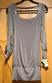 NEW! Baby Fat Size S Short Gray Dress Snake Bite Rhinestone Accent Scoop Back