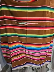 SOUTHWESTERN AZTEC MEXICAN CAMP THROW BLANKET W/FRINGE 71" X 61" NOS