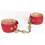 Spartacus - Vegan Fetish Red PU Wrist Restraints with Plush Lining and Connectin