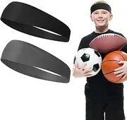 [WLLHYF] 2 Pieces Kids Sports Headbands Soft Athletic Sweatbands Headband for Girls and Boys Moisture Wicking Elastic Hairband for Toddler Children and Teenagers