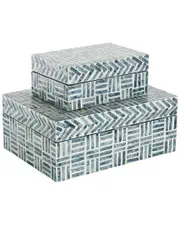 Peyton Lane Set Of 2 Geometric Mother Of Pearl Shell Handmade Mosaic Storage Decorative Box