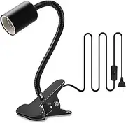 GOCBOBO - E26/E27 Clip Light with Metal Clamp with Plug and Switch 360° Flexible Rotatable for Bedside Office Basement Reptile Plant Lighting Lamp Black