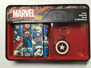 MARVEL Avengers TRI FOLD Wallet Collector TIN KEY FOB CAPTAIN AMERICA NIB
