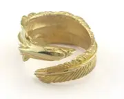 Eagle Feather Adjustable Ring Raw brass (20mm 10.5US inner size) 3218