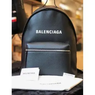 Balenciaga 巴黎世家白Logo 黑色牛皮 後背包