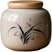 Kitchen Container Household Small Hand-painted Tea Canister With Bamboo Lid Vintage Ceramic Sealed Storage Jar For Tea, Spices And Candy For Loose Tea(Black)