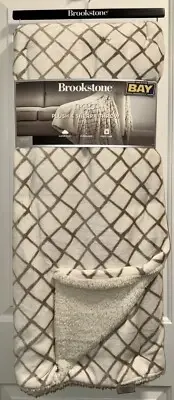 Brookstone NAP Plush Sherpa Reversible Throw Blanket Ivory Brown BRAND NEW