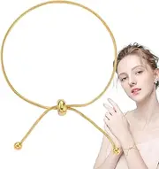 Adjustable Chain Bracelet - Chain Anklet Bracelet 18K Gold - Round Beads Snake Chain Dainty Bracelet for Women Yongbao