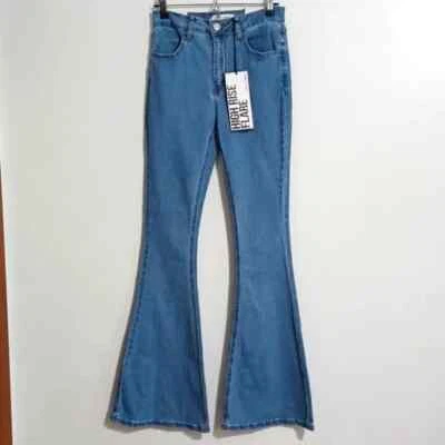 Almost Famous Flared Bell Bottom Jeans Size 7 Juniors Womens Medium Wash Blue