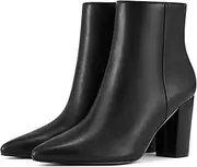 [Rollda] Women's Pointed Toe Ankle Boots Chunky High Heel Ankle Booties Side Zipper Short Boots