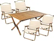 AMZ 90cm Garden Outdoor Furniture Camping Table and Chair Egg Roll Picnic Desk Folding Beach Set (90cm Table + 4 Chairs)