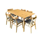 Oscar 7pc Dining Set 150cm Table 6 Chair Fabric Seat Scandinavian Style