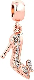 [ZakiaHo] Womens Sparkling Rose Gold Plated Bowknot High Heel Shoe Charms for Bracelets Compatible with Pandora Bracelets, Copper, No Gemstone