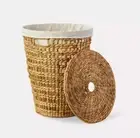 Round Open Weave Hamper with Lid//Laundry Basket Bin Removable Liner Storage