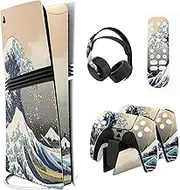 PlayVital Full Set Skin Stickers for ps5 Pro Console Digital & Disc, Vinyl Decal Wrap Accessories for ps5 Controller & Headset & Charging Station & Media Remote, The Great Wave