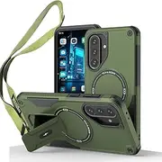 Ysnzaq Crossbody Lanyard Case for Samsung Galaxy A15, Heavy Duty Shockproof Protective Cover with Magnetic Bracket for Galaxy A15, DJ Amy Green