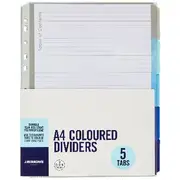 J.Burrows A4 Premium 5 Tab Index Dividers Cool Colours