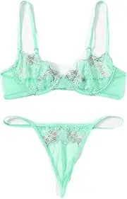 [YZMJYMHS] Lace Bodysuit for Women Eyelash Lace Sexy Underwear Light and Thin Non-Gathering Three-Point Bra and Panty Set