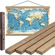 DACRI HOME 44" Magnetic Poster Hanger Frame - Sturdy Teak Wood Poster Frame, Strong Magnets for Safe Hanging Map Picture Print Scroll Wall Art 44x18 44x24 44x34 (44 Inch, Natural Wood)