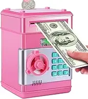 Piggy Bank Electronic Cash Coin Can ATM for Kids Toy, Safe Coin Banks Money Saving Box Password Code Lock for Toddler, 3 4 5 6 7 8 9 Year Old Boys Girls Christmas Birthday Hot Gift Pink