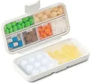 Cute Compact Pill Box for Purse, Portable Pocket Daily Pill Box, Travel Pill Organizer for Pocket ,Vitamin Travel Case Pill Holder (White)