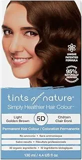 Tints of Nature 5D Light Golden Brown Permanent Hair Dye, Nourishes Hair and Covers Greys, Ammonia-Free, 130ml