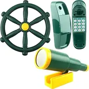 Restroma 3 Pack Kids Playground Accessories Pirate Ship Steering Wheel Plastic Steering Wheel Swingset Telephone Plastic Telescope for Kids Outdoor Playhouse Treehouse Playset (Green)