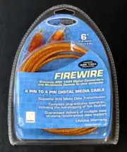 Dynex TE-FW1394-4-4 Orange Firewire IEEE 1394 Cable 6 Foot 4-Pin to 4-Pin