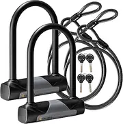 Via Velo 2 Bike Lock Sets with Same Key System Heavy Duty Anti-Theft Bicycle U Locks with 8 mm x 4.92ft Braided Steel, 4 Keyed Alike Keys for E-Bike, Scooter Mountain Road Bike