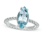 Marquise Blue Topaz Solitaire Rope Shank Ring in Sterling Silver