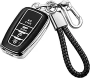Tukellen for Toyota Key Fob Cover with Keychain Special Soft TPU Key Case Protector Compatible with 2018-2020 Toyota RAV4 Camry Avalon C-HR Prius Corolla(only for Keyless go)-Silver