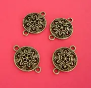 6 pcs- Antiqued Bronze Round Ornament Connector Charm.