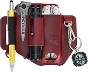 FLYHOMES Premium Full-Grain Genuine Cowhide Leather Multitool Sheath | Handmade Stitched Belt Organizer for Leatherman, Flashlight, Pen & EDC Tools | Multi-Tool Holster Pouch with Keychain Clip