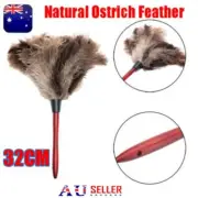 2Pack 32cm Ostrich Feather Duster Brush Wood Handle Anti-static NatROal Grey FAN