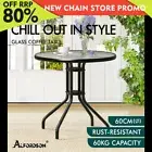 ALFORDSON Outdoor Furniture Patio Coffee Side Table Garden 60CM Glass Black