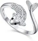 925 Sterling Silver Fish Adjustable Wrap Open Ring for Women Girls Jewelry Size7