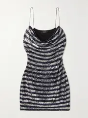 [Balmain] Balmain - Sequined Mesh Mini Dress - Silver - FR 36 FR 36 Silver