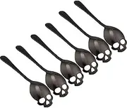 304 Stainless Steel Skull Sugar Spoon Dessert，Tea ，Coffee Stirring Spoon Set of 6 (Black)