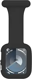 Nurse Watch Band with Case Compatible with Apple Watch 38mm 40mm 41mm, Watch Fob with Pin-On Brooch,Protective Cover Soft Silicone Replacement Bands for iwatch Series 8/7/6/SE/SE2/5/4/3/2/1-Black