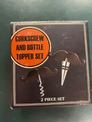 Mustache Corkscrew and Bottle Topper Set Set 2 Piece Easy Grip Set