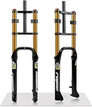26 Inch 4.0 Fat Bike Air Suspension Fork, 140mm Travel Adjustable Rebound Mountain Ebike Fork Straight Steerer Tube Double Shoulder Front Forks Disc Brake QR 9x135mm(Gold)