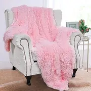 BENRON Light Pink Throw Blankets, Soft Shaggy Fuzzy Sherpa Cute Baby Pink Throw Cozy Fluffy Faux Fur Blankets for Bed Couch Sofa Washable, 50"x60"
