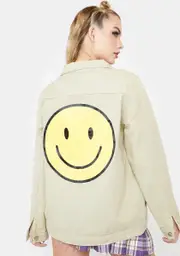 Beige Care To Smile Denim Jacket