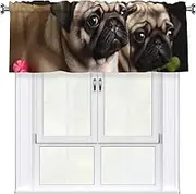 LHBWCVN puppys Pug Valances for Windows, Rod Pocket Window Treatment Drapes Farmhouse Kitchen Curtains Short Blackout Window Curtains for Living Room Bedroom Decor 54x18 Inch