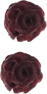 Gogogmee 2pcs Flower Wig Clip Hair Ponytail Ponytails Synthetic Hair Buns Shape Chignon Faux Adults Cute Flowers Clip on Ponytail Messy Bun Extension Ponytail Clip High Temperature Wire Red